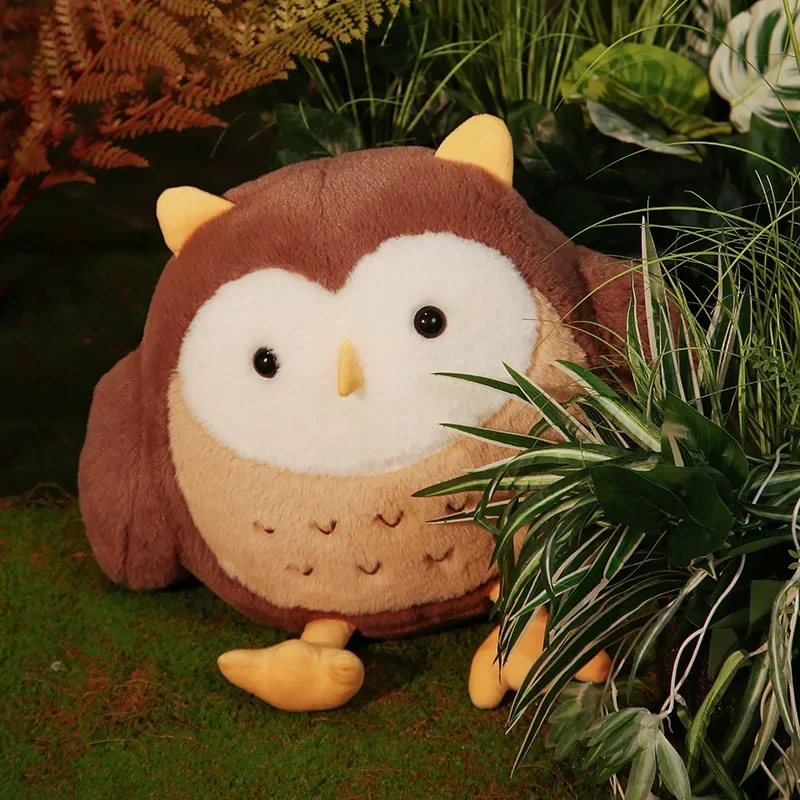 Gordoso coruja pássaro brinquedo de pelúcia recheado marrom cinza bonito bola em forma de plushie peluche animal dos desenhos animados com pernas travesseiro volta apoio presente