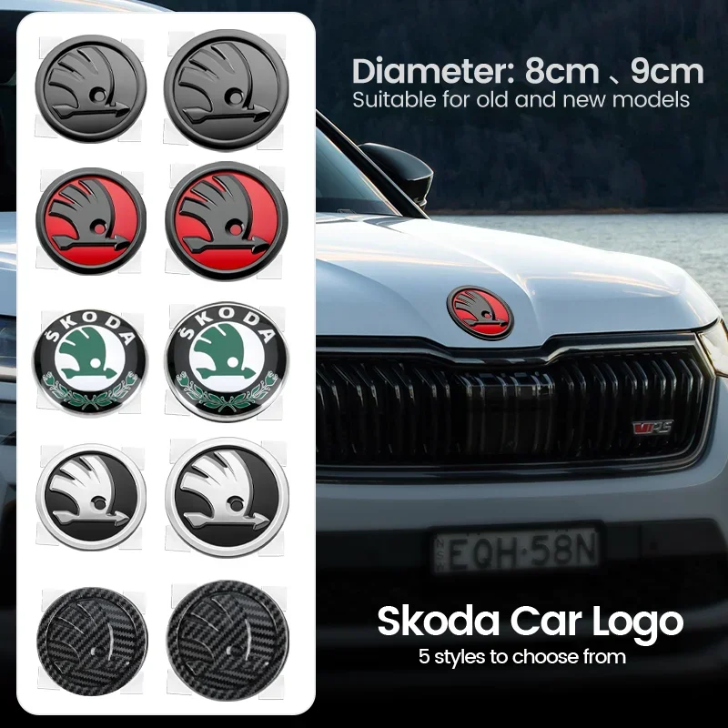 Autocollant emblème avant et arrière de voiture ABS 80mm 90mm, style de Logo pour Skoda Octavia 2 3 Fabia Kamiq Kapoq Kodiaq Rapid Superb Yeti, etc.