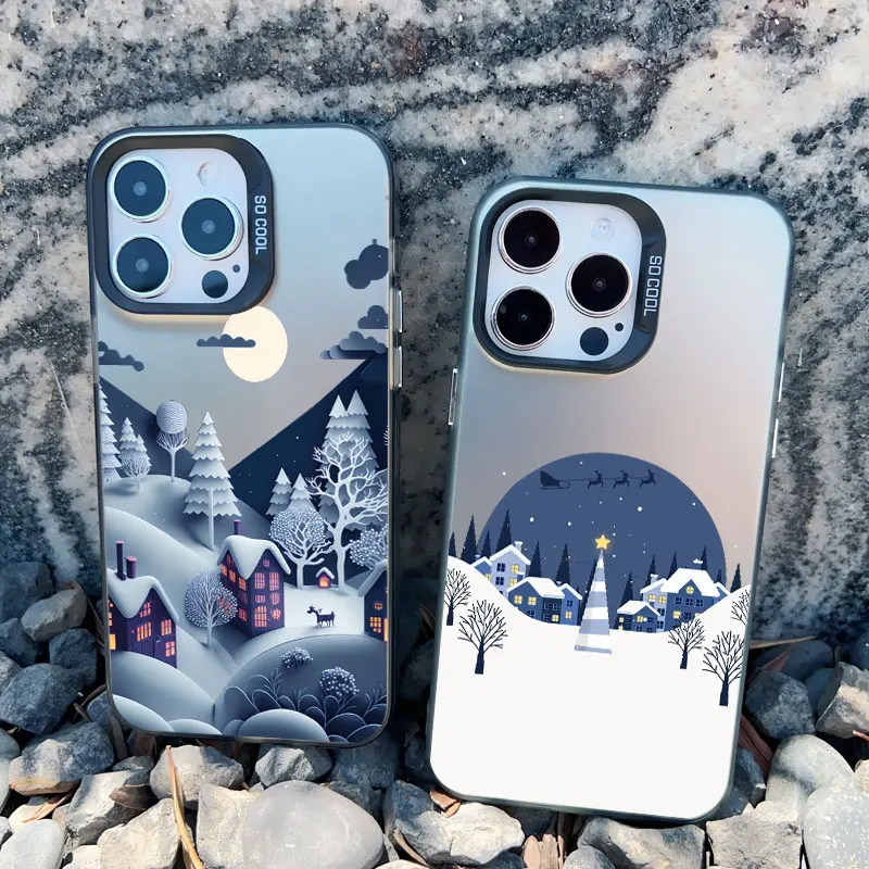 

Snowy Mountain Landscape Christmas Phone Case for iPhone 14 13 12 Mini 11 Pro Max 16 15 Pro Max 14 plus Shockproof Laser Covers