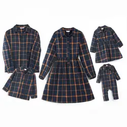 2024 AncoBear Family Matching Autumn Outfits Families Same Look Vintage Plaid Clothes Parents and Children Coordinated Clothing