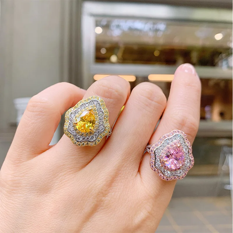 

2026 Trend Vintage 8*10mm Pear Water Droplet Shaped Topaz Pink Quartz Lab Zircon Party Rings Women Wedding Fine Jewelry Gift
