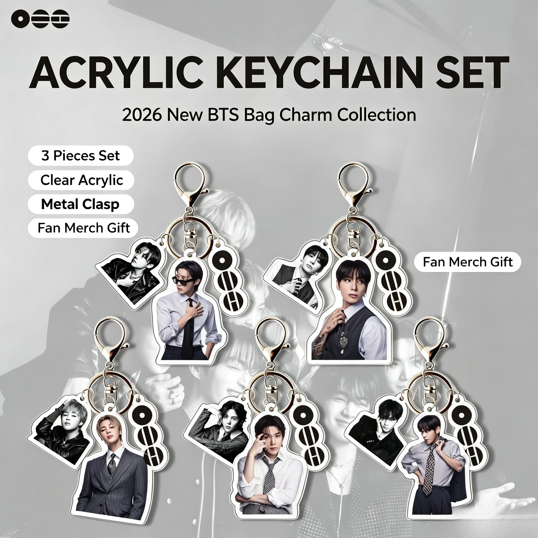 2026 BTS Clear Acrylic Keychain Set 8 Pieces K-pop Star Bag Charm Key Ring Backpack Hanging Ornament Fans Gift view 2