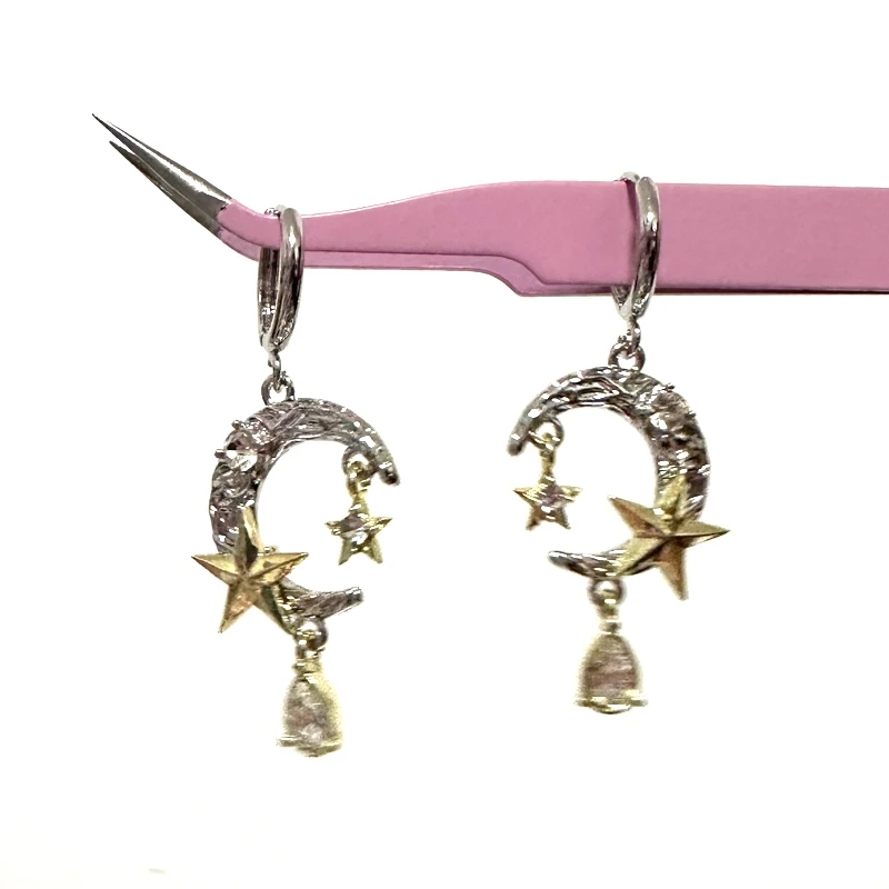 Y2K Jewelry Water Drop Moon Star Drop Earrings Korean Fashion Vintage Earrings Women Accessories Gothic Red Moon Chain Earrings
