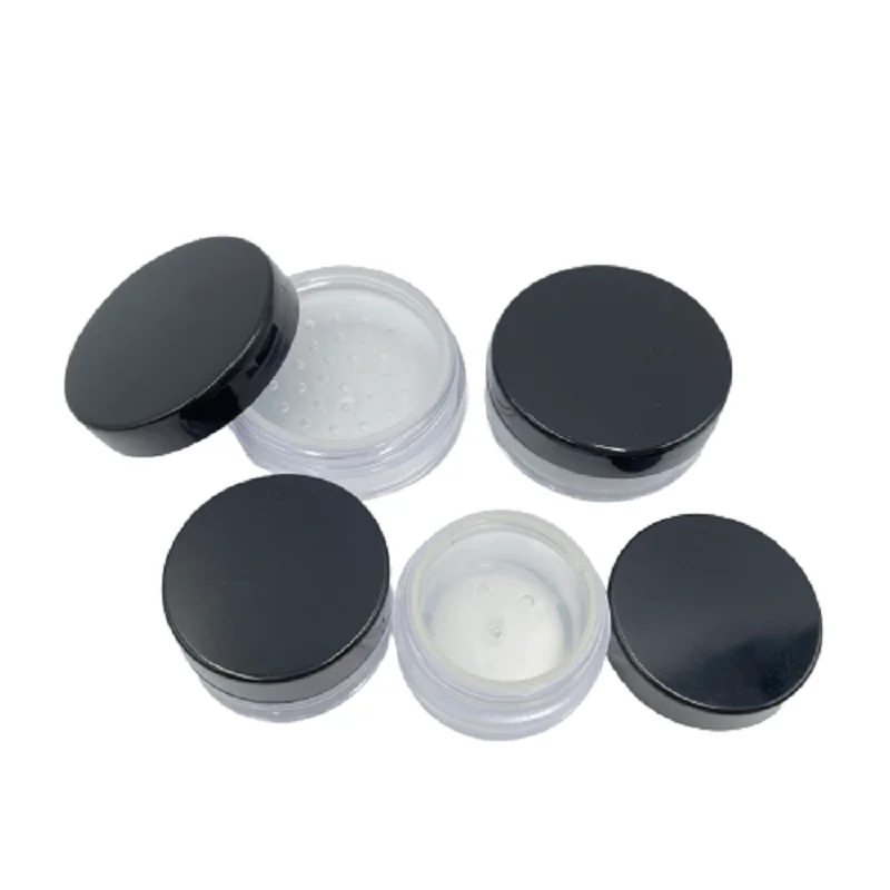 30pcs Plastic Loose Powder Jar with Sifter Black Lid 5g 10g 20g 30g Cosmetic Compact Blush Highlighter Loose Powder Containers