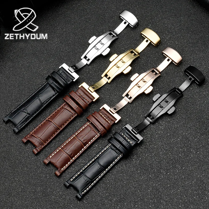 حزام ساعة من الجلد الطبيعي لـ Gucci 22*13 مللي متر 20*11 مللي متر حزام مدبب مع مشبك فراشة من الفولاذ المقاوم للصدأ حزام ساعة للرجال والنساء