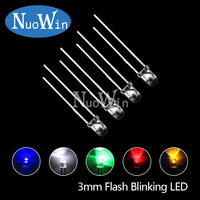50pcs 3mm White Green Red Blue Yellow Light Emitting Diode Automatic Flashing LED Flash Control Blinking F3 1.5HZ