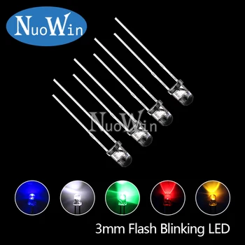 50pcs 3mm 흰색 녹색 빨간색 파란색 노란색 발광 다이오드 자동 깜박이는 LED 플래시 제어 깜박임 F3 1.5HZ
