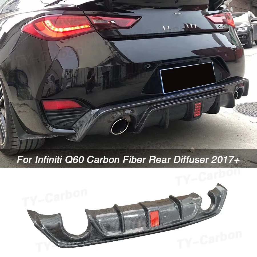 

Real Carbon Fiber Car Rear Bumper Diffuser Cover Trim Shark Fin Spoiler Lip with Led Light For Infiniti Q60 2017-2022