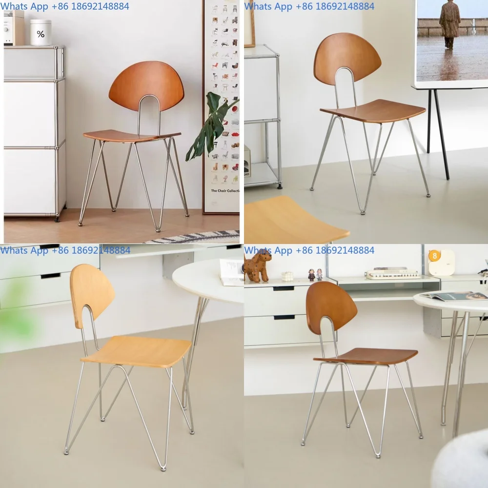 Dining Chair for Small Spaces Vintage Style Minimalist Solid Wood Back Stackable  Chair for Home Use