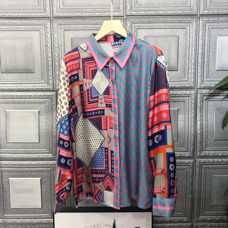 

Women's Color Block Shirt 2025 New Print Blouse Fashion Office Top Elegant Casual Chic Style