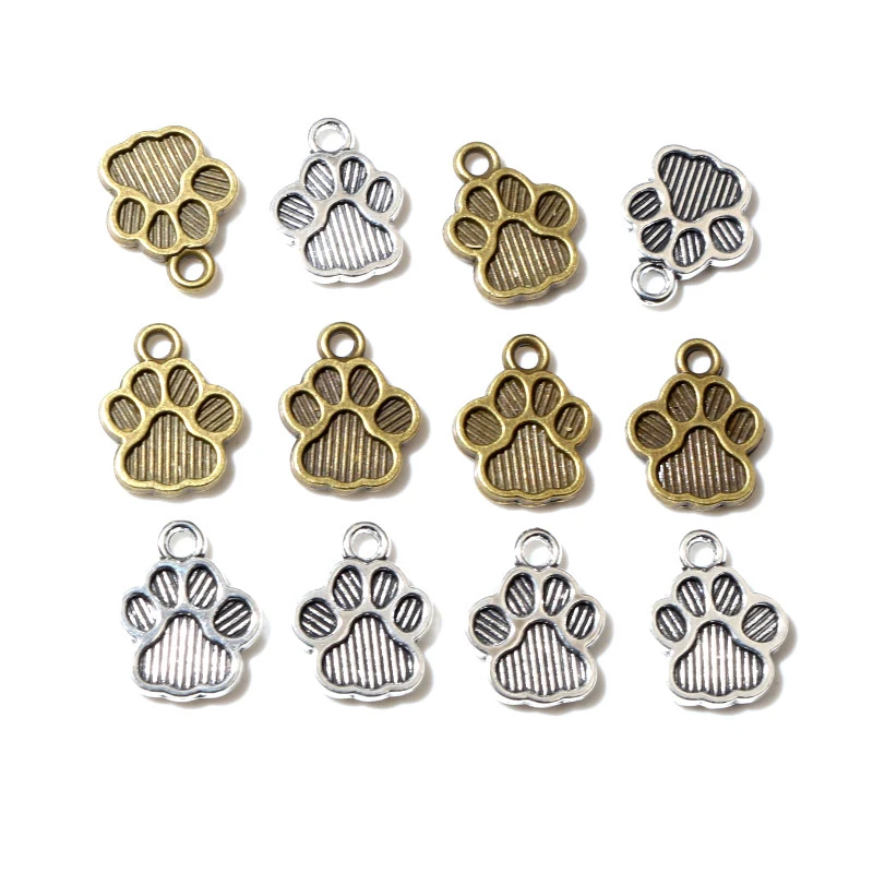 40pcs 15x11mm Antique Silver Plated Bronze Cat Or Dog Footprint Handmade Charms Pendant DIY Jewelry Making Accessories