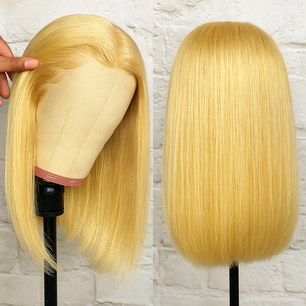 

613 Медовый блондин Короткий боб Парик из натуральных волос 13x4 Парик из натуральных волос на кружеве с предварительно выщипанными волосами 180% Плотность Бразильский HD Парик на фронтальной части шнурка