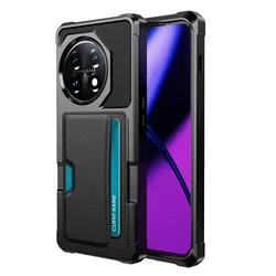 Luxury Card Slot Holder Leather Case for OnePlus 11 Support Car Mount Magnetic Stand Military Grade Protection Protective Cover