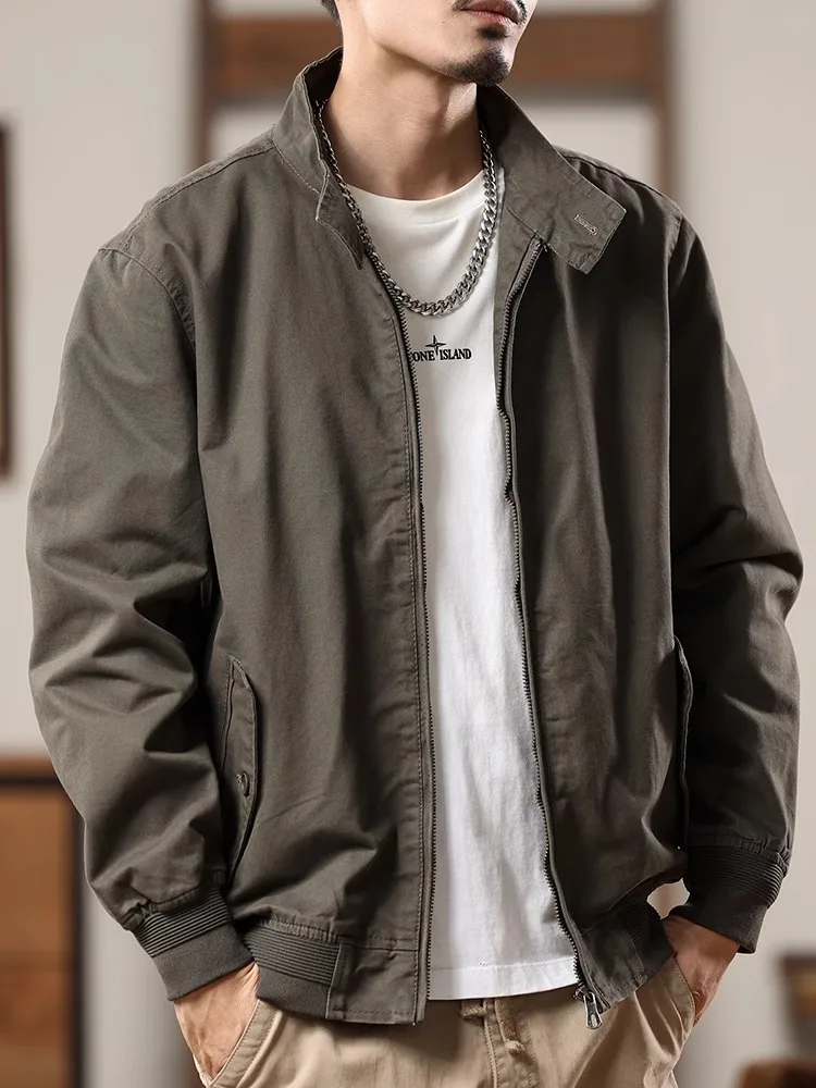 

American Sle Retro Workwear Jaet Men's Spring Autumn Stand Collar Top Pilot Coat Loose Fit Long Sve Regular Length