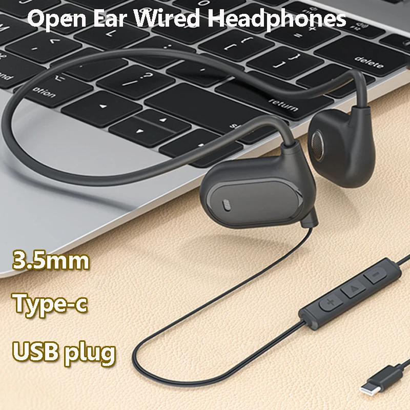 Open Ear Wired Headphones Air Conduction Gaming Headset 3.5mm Type-c USB Plug Stereo Earphones for Computer Laptop Mobile Phone