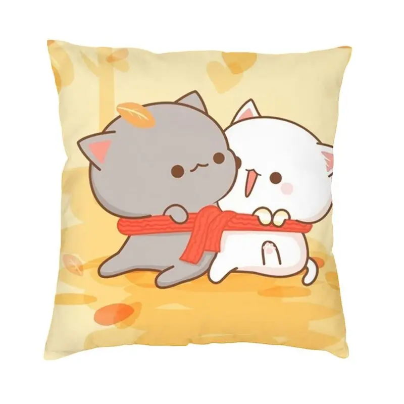 Romantic Mochi Cat Peach And Goma Square Pillow Case Home Decor Cushions Throw Pillow for Car Double-sided Printing