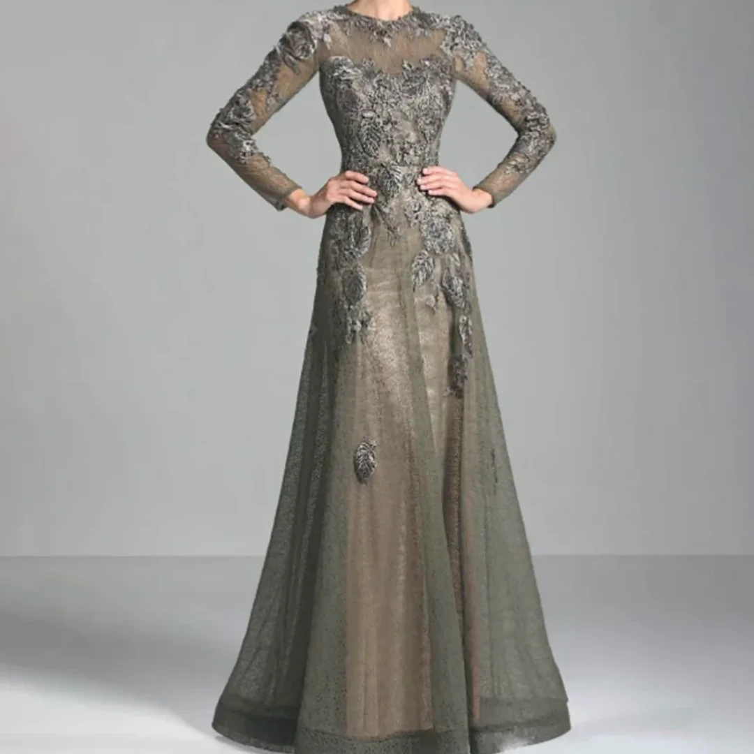 Elegante Plus Size Bräutigam lange Mutterkleider für Hochzeit A-Linie lange Ärmel Tüll Spitze Mutter der Braut Kleider individuell gestaltet