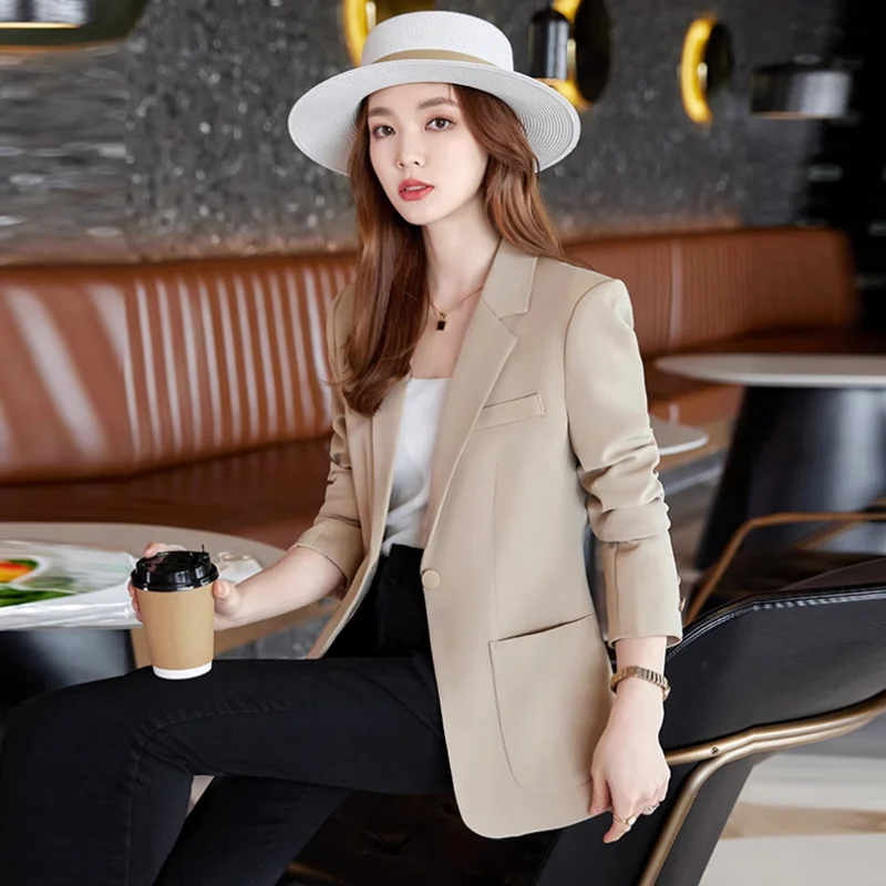 Vrouwen Lange Mouwen Leisure Blazer Jas Nieuwe Lente Herfst Professionele Blazer Vrouwelijke Top Mode Slanke Zak Knop Jasje