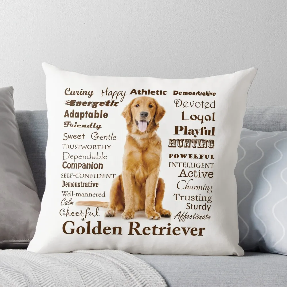 

Golden Retriever Traits Throw Pillow Cusions Cover christmas ornaments 2024