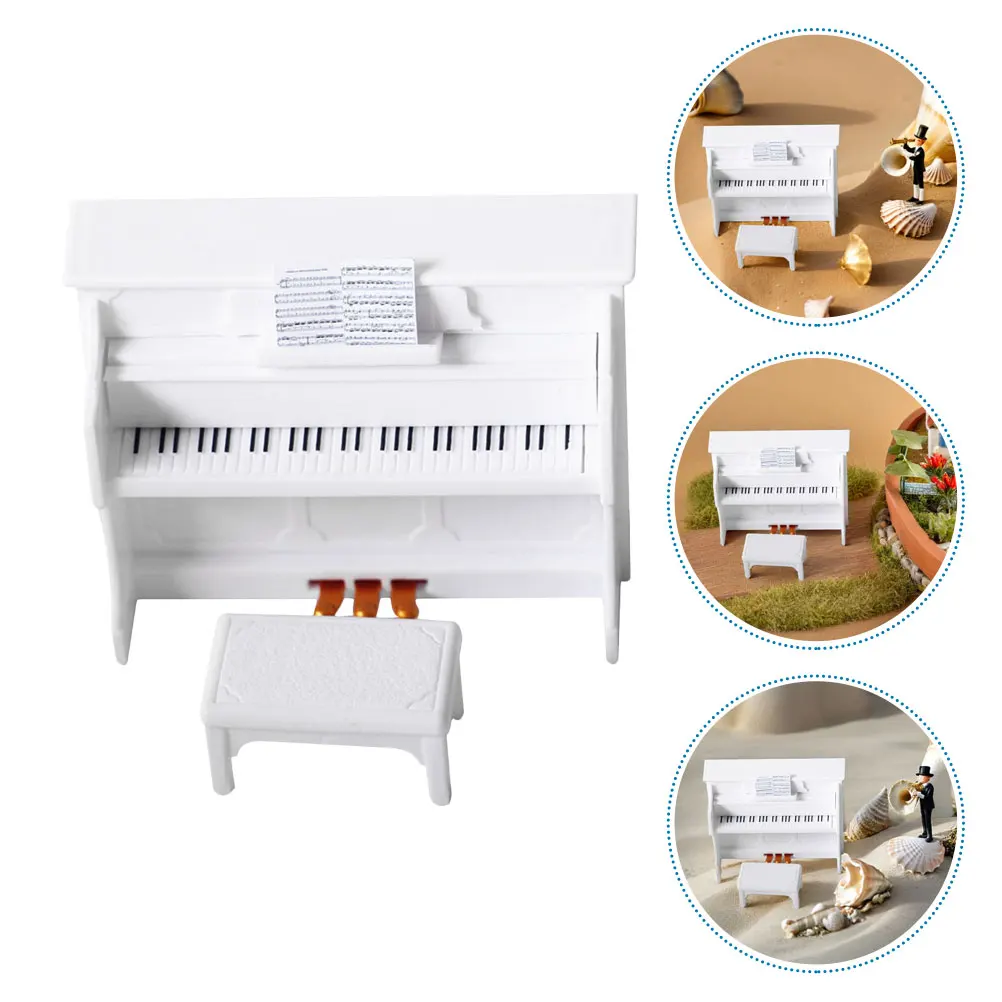 2 세트 미니 직립 피아노 미니어처 액세서리 의자 가구 모델 소품 집 장식 플라스틱 침실용