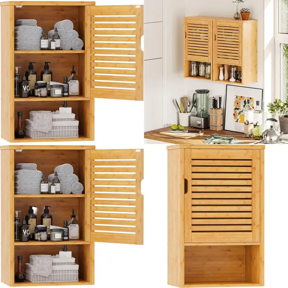 

Wooden Over-the-Toilet Medicine Cabinet, Bamboo Wall-Mounted Storage, Adjustable Shelf, 15.7L x 7.8W x 23.6H