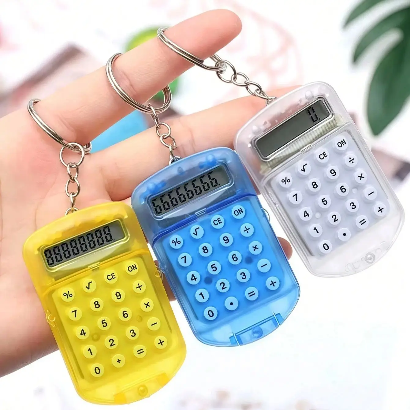 Mini Calculator Cute Cartoon with Keychain 8 Digits Display Portable Pocket Size Calculator for Children Students School Gifts