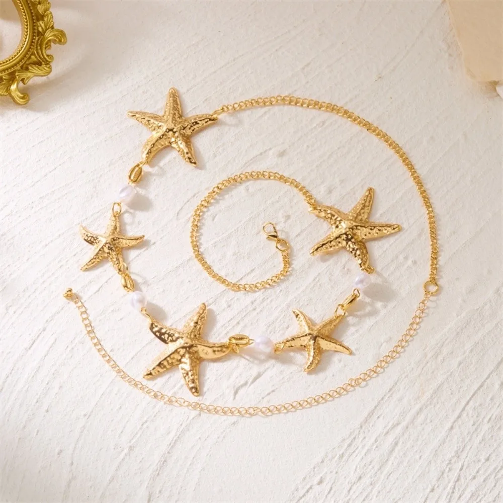 New Starfish Boho Waist Chain Conch Pendant Beads Belly Chain Imitation Pearl Seashell Waistband Beach