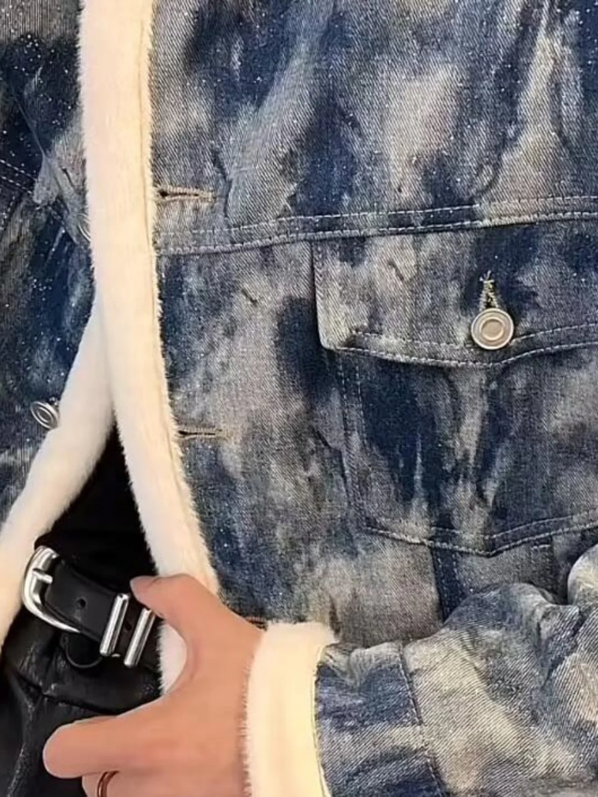 شتاء جديد Plu تصميم الياقة الكبيرة وهمية الفراء صغيرة Fraance Sle الرجال Jaet الترتر العصرية فضفاض ستار جاي