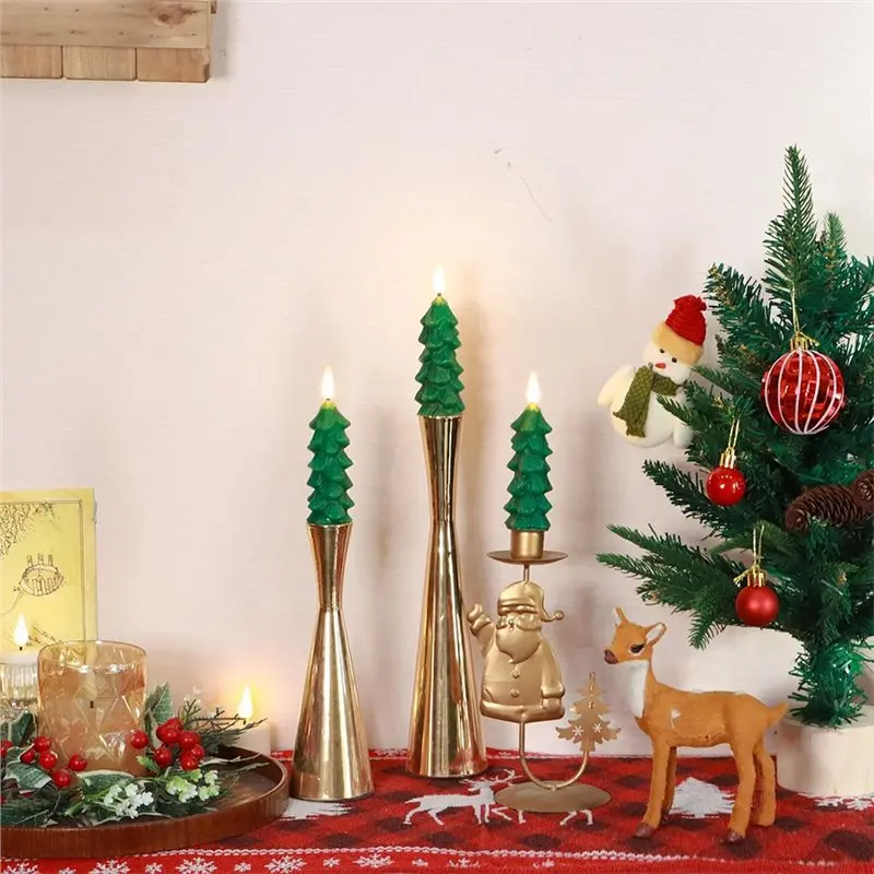 A008 6Pcs Christmas Tree Candles Real Wax Flameless Taper Candles Battery Operated LED Window Candle Home Holiday Decor