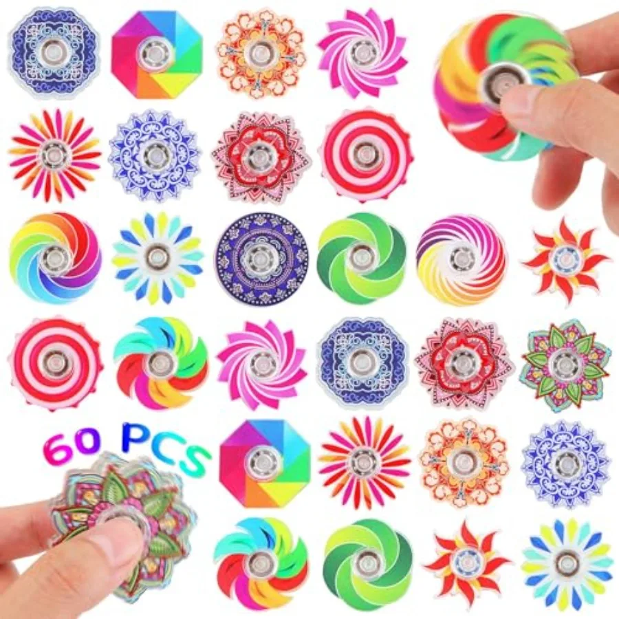 

Quality Assurance 60 Pack Mini Fidget Spinners - Bulk Party Favors, Classroom Prizes, Goodie Bag Stuffers, Valentines Day Gifts