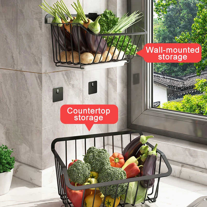 

Household Vegetable Stainless Steel Storage Rack Non Perforated Wall Mounted Drain Seasoning Can Fruit Storage Basket