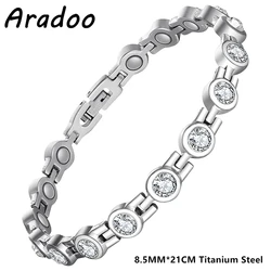 ARADOO Titanium Steel Bracelets for Women With Zirconia Magnetic Therapy Bracelet Jewelry Gifts