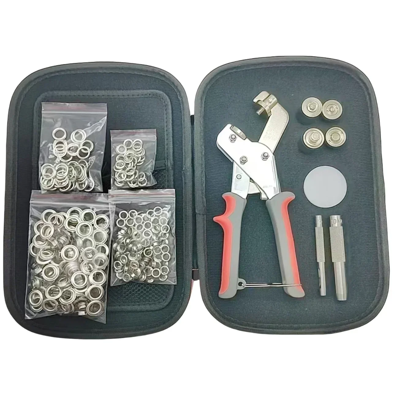 6/10 mm Grommet Tool Kit Handheld Eyelets Press Pliers Kit Grommets Punch Hole Maker Manual Machine (100 6mm+ 100 10mm buttons)