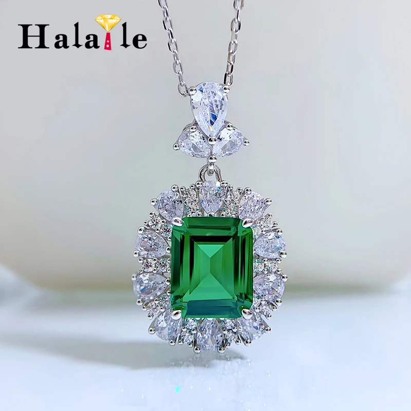 

Halaile S925 Sterling Silver Emerald cut Zircon Jewelry High Carbon Diamond Pendant Necklace Fine Jewelry Neckchain Women's Gift