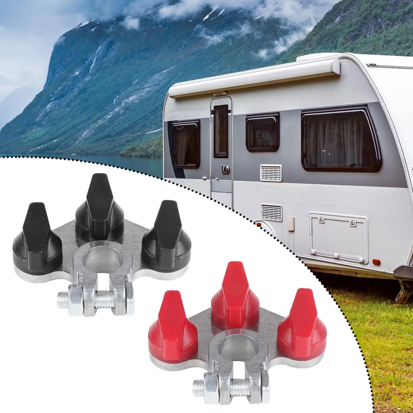 

2 Pieces Multi Connection Top Post Battery Terminals Stainless Steel Bolt for 12V Lights Nylon Nuts Sturdy