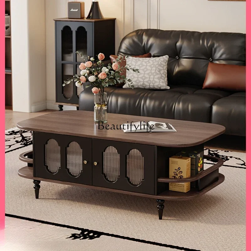 

XXAmerican medieval style coffee table new wood grain rounded corners retro small apartment tea table