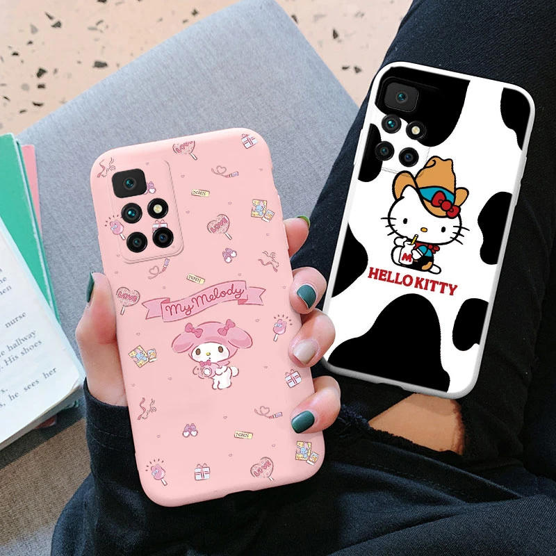 Funda de teléfono de dibujos animados para Xiaomi Redmi 10 2022, bonita funda trasera anticaída de silicona Cinnamoroll Kuromi Hello Kitty a prueba de golpes