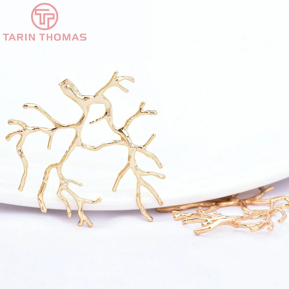 (1541) 6PCS 35x39MM 24K Gold Color Plated Brass Branch Charms Pendants High Quality Diy Jewelry Findings Accessories