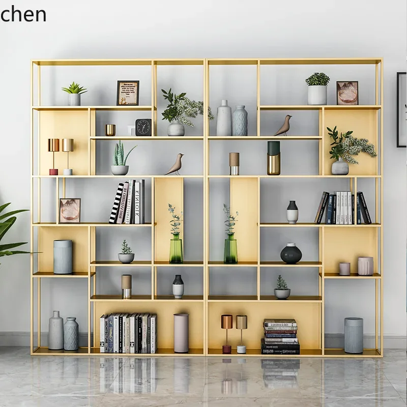 PYH Modern Minimalist Iron Art Bookshelf Home Living Room Simple Partition Storage Rack Multi-layer Organizer