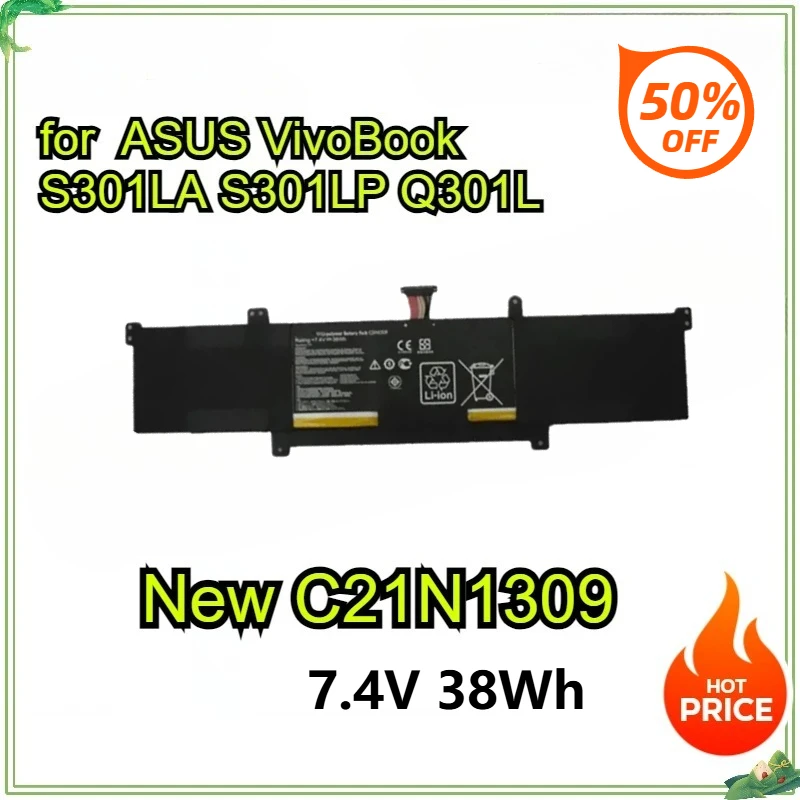

New C21N1309 Laptop Battery for ASUS VivoBook S301LA S301LP Q301L Q301LA AS301C R304LA R304LP S301LA C21PQ2H 7.4V 38Wh Bateria
