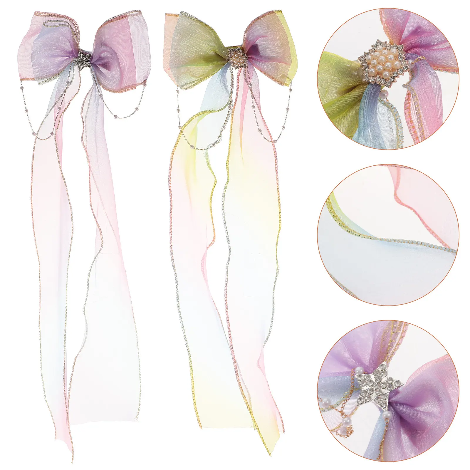 

2Pcs Butterfly Bow Hair Barrettes for Women Girls Premium Fabric Hair Clips with Long Elegant Ribbon Stylish Daily Party Wedding