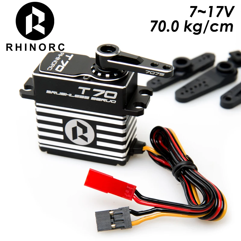 

RhinoRC T70 70KG 0.10 Sec Steel Gears 7~17V Brushless Standard Servo For RC Car Crawler SCX10 TRX4 MOA