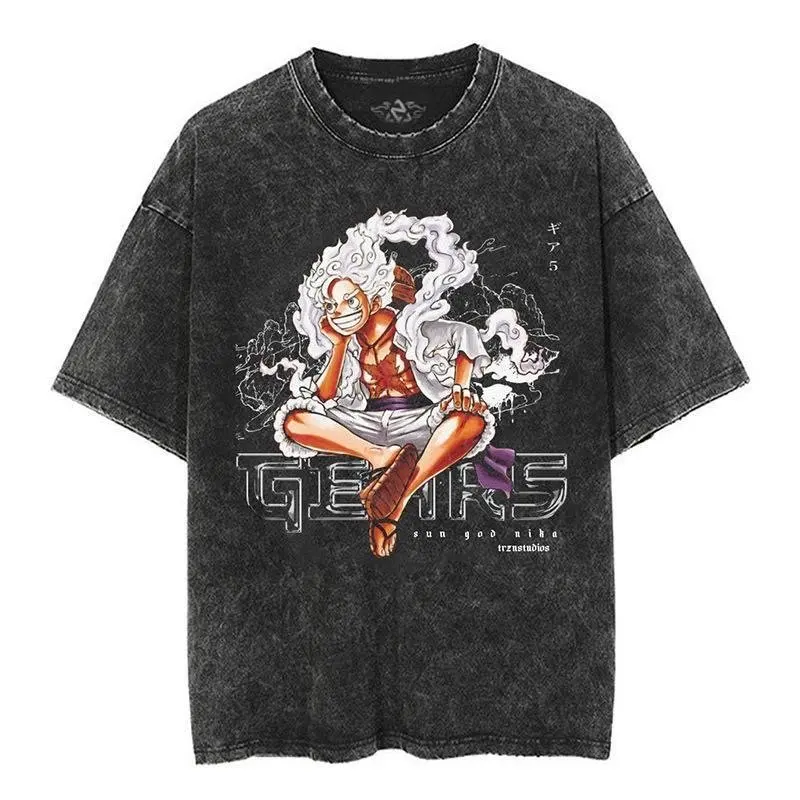 T-shirt unisexe oversize délavé à imprimé graphique anime vintage gothique, manches courtes, streetwear Y2K, décontracté pour l'été et l'entraînement