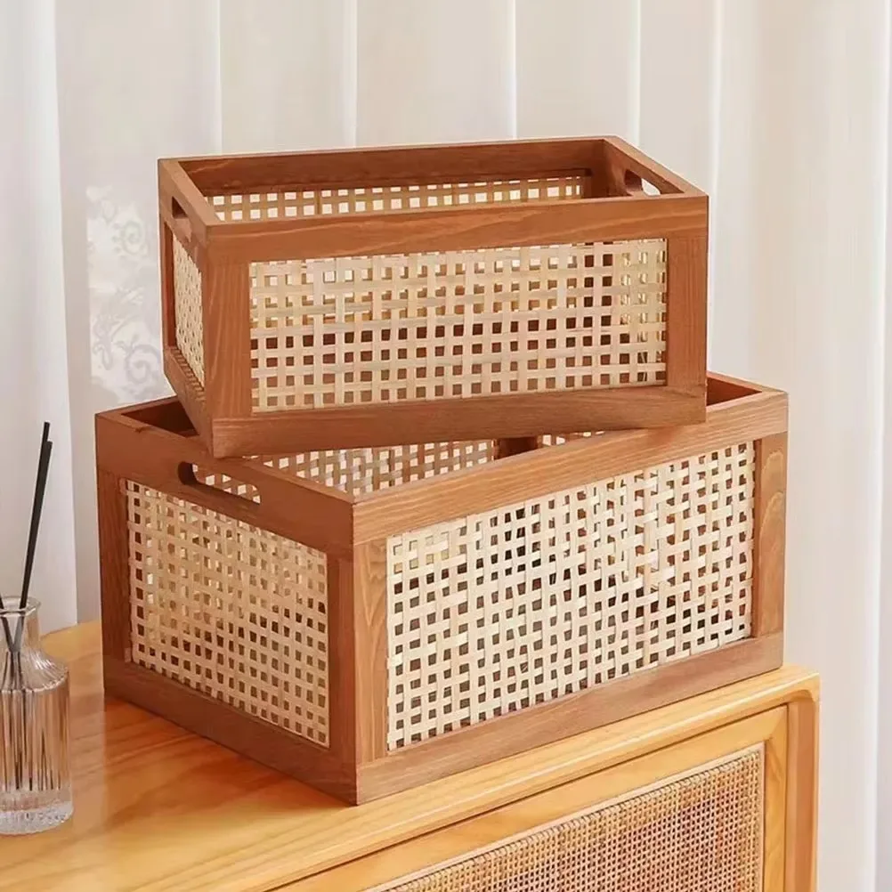 

Vintage Rattanstorage box Book Snacks Fruit Cosmetics organizers storage Woven Baskets multifunction organizers for living room