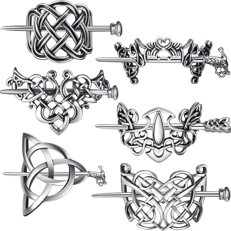 Viking Celtic Hair Clips Hairpins Viking Silvery Hair Pin Chignon Celtic Knot Viking Jewelry Hair Clips For Ladies Or Women 1pc