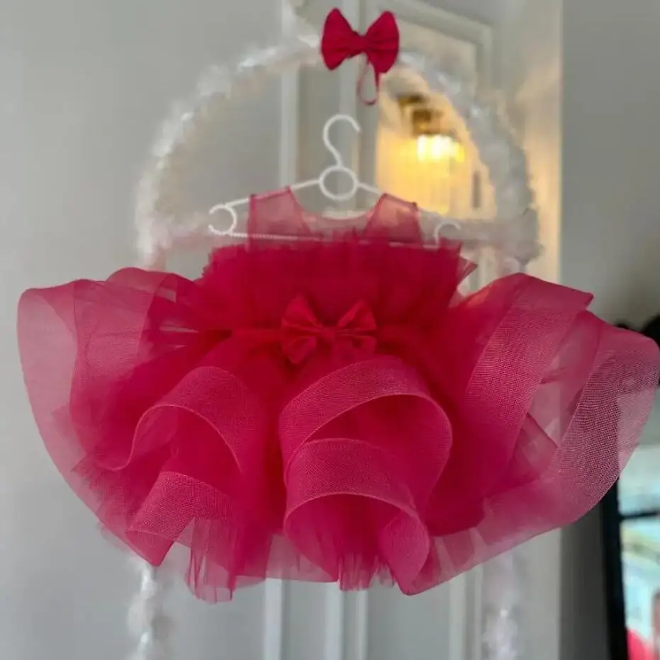 

Red Puffy Girls Dress Ruffles Elegant Toddler Kids Birthday Princess Dress 1-12Yrs Tulle Tutu Gowns Wedding Party Baby's Dresses