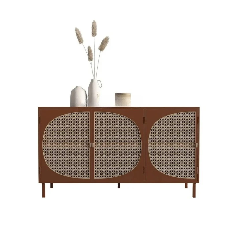 Solid Wood Rattan Woven Sideboard Storage Cabinet for Living Room and Entrance