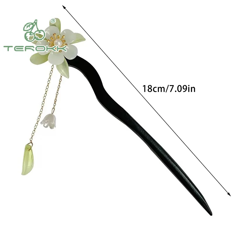 النمط الصيني مضيئة جناح الشعر العصي للنساء الاطفال الرجعية المعادن الخشب زهرة شرابة دبوس الشعر مقاطع إكسسوارات الشعر #6