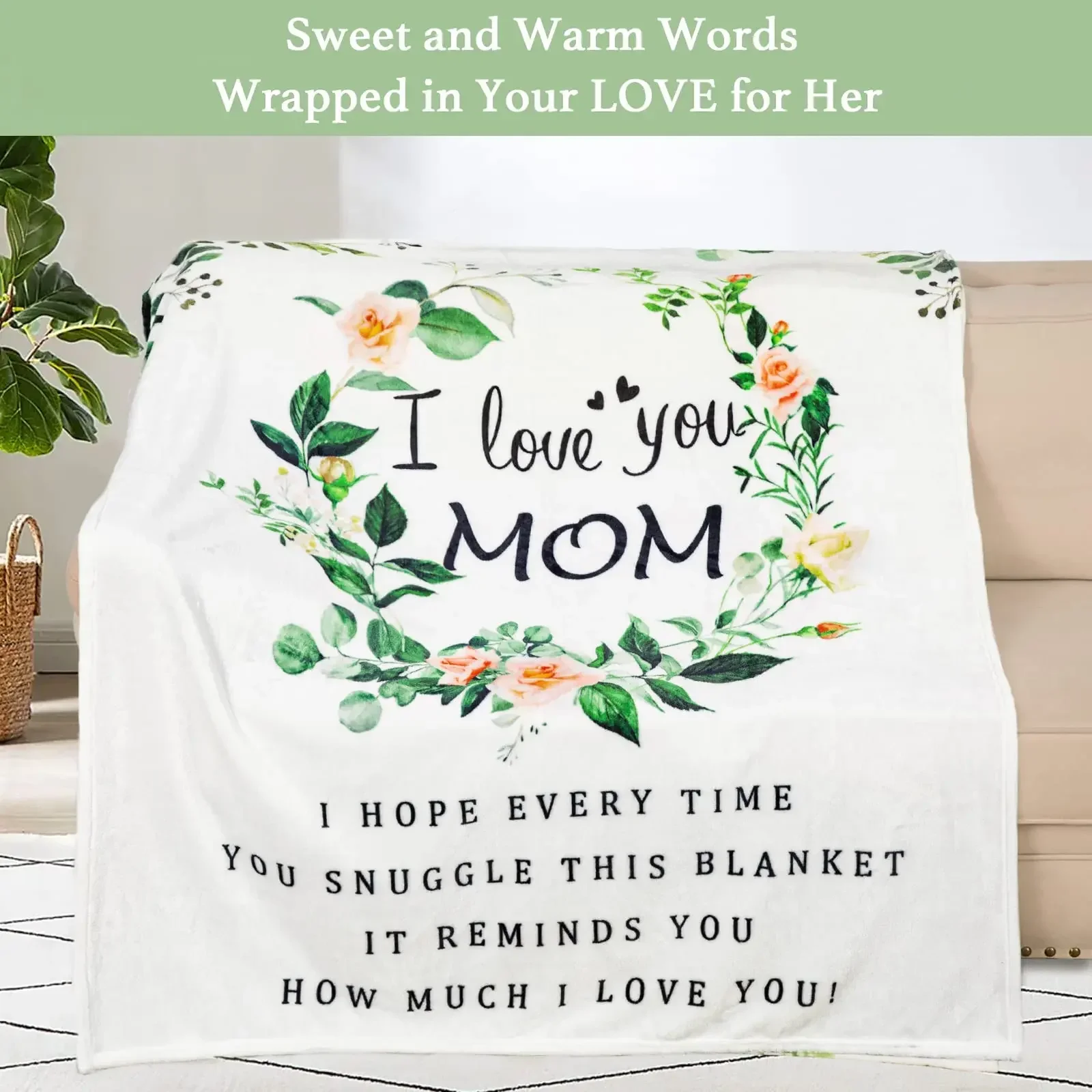 Soft Floral Blanket for Mother and Daughter, Gifts for Mom, Mother's Day, I Love You Mom, Gifts for Mother throw blanket