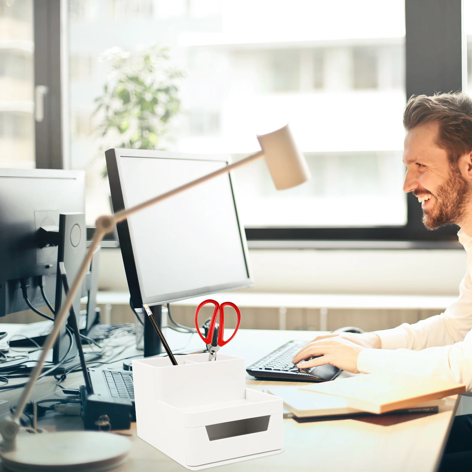 

Plastic Stationery Container Desk ganizer White Storage Box for Office Supplies Pencil Case Miscellaneous Items Desktop Solution